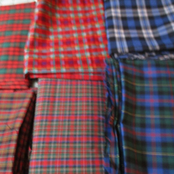 Lot of Six Vintage Plaid Fabrics Red Green Gold